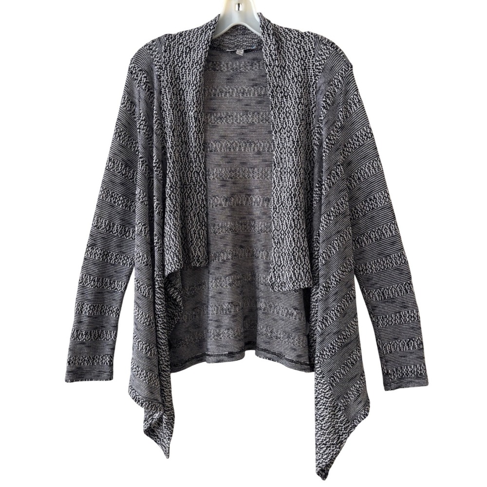 Como Waterfall Cardigan Size PM Black Geometric Striped Open Front Drape Canada